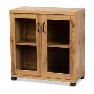 Zentra Modern and Contemporary Oak Brown Finished Wood 2-Door Storage Cabinet with Glass Doors