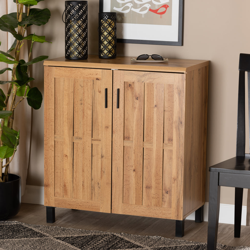 Shop Zentra Oak Brown Finished Wood 2-Door Storage Cabinet with Glass Doors, Buffets & Cabinets