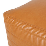 Baddow Contemporary Faux Leather Channel Stitch Rectangular Pouf, Caramel Noble House