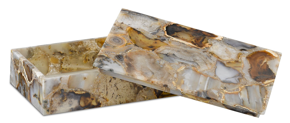 Malaga Large Box - Elegant Black Agate Decorative Storage with Natural Stone Design, 7x11 Inches