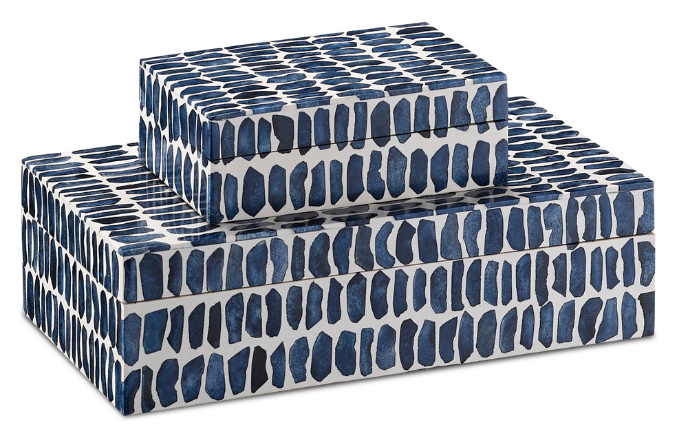 Indigo Box Set - Playful Decorative Accessory Duo in Navy & White with Textured Bone Finish