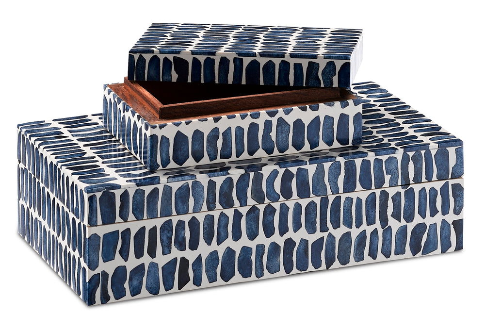 Indigo Box Set - Playful Decorative Accessory Duo in Navy & White with Textured Bone Finish