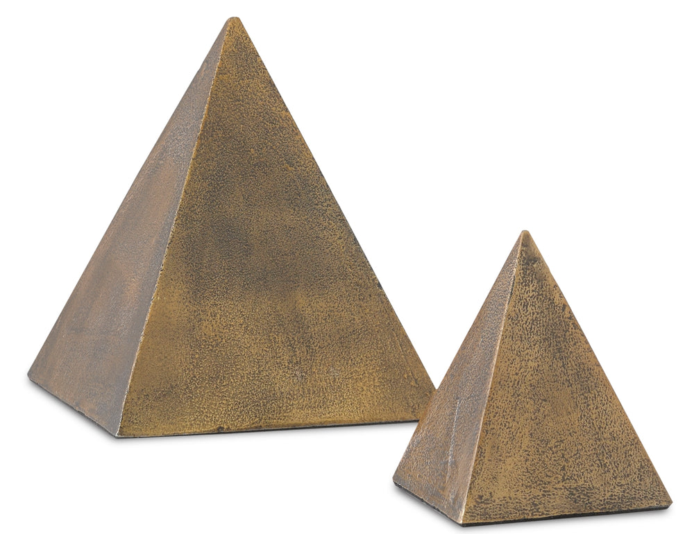 Mandir Decorative Brass Pyramid Set of 2 - Antique Finish, Unique Cast Aluminum Design for Home Decor