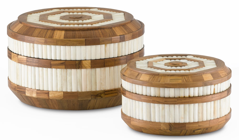 Banjhara Exquisite Round Box Set of 2 - Artisan Crafted Mango Wood & Bone with Authentic Design