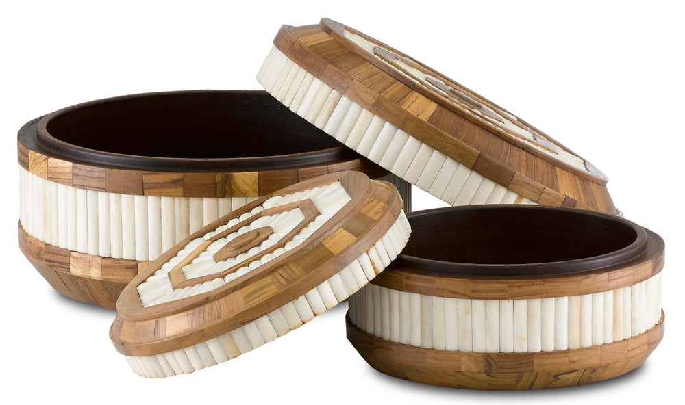 Banjhara Exquisite Round Box Set of 2 - Artisan Crafted Mango Wood & Bone with Authentic Design