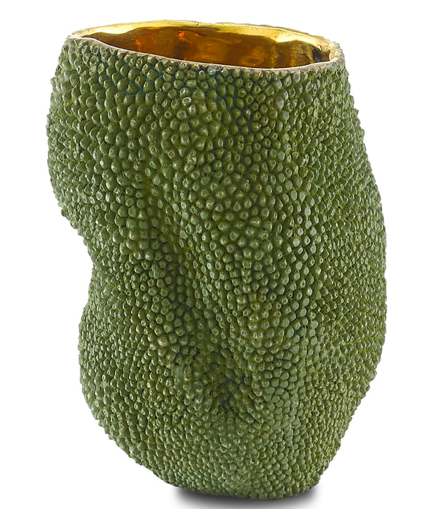 Jackfruit Small Decorative Vase - Unique Green & Gold Bronze Vessel, Water Tight for Indoor Use