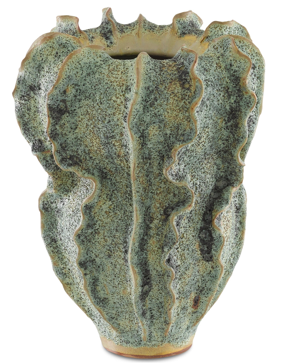 Sunken Boat Swirl Vase - Handcrafted Moss Green Terracotta Artistry from Burmese Artisans, 13" Tall