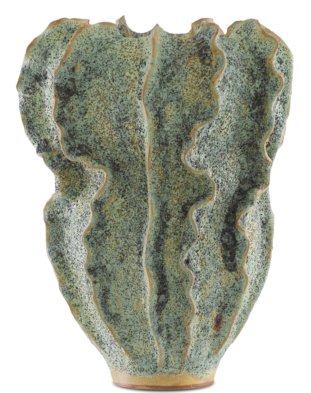 Sunken Boat Swirl Vase - Handcrafted Moss Green Terracotta Artistry from Burmese Artisans, 13" Tall