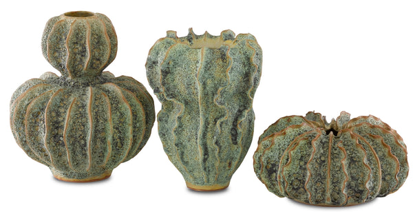 Sunken Boat Swirl Vase - Handcrafted Moss Green Terracotta Artistry from Burmese Artisans, 13" Tall