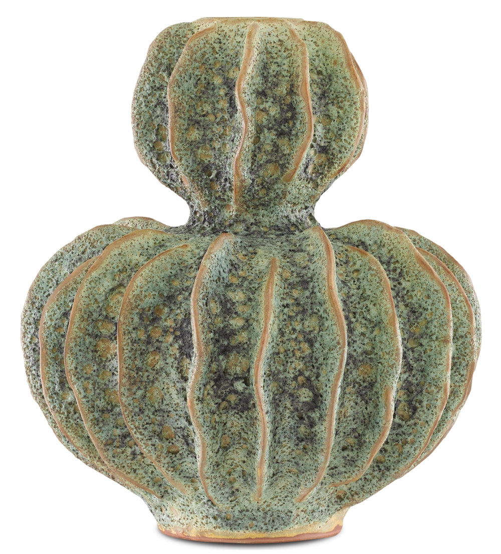 Sunken Boat Double Gourd Vase - Handcrafted Black Terracotta with Moss Glaze, Unique Home Decor Piece