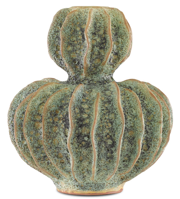 Sunken Boat Double Gourd Vase - Handcrafted Black Terracotta with Moss Glaze, Unique Home Decor Piece