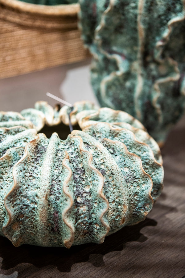 Sunken Boat Double Gourd Vase - Handcrafted Black Terracotta with Moss Glaze, Unique Home Decor Piece