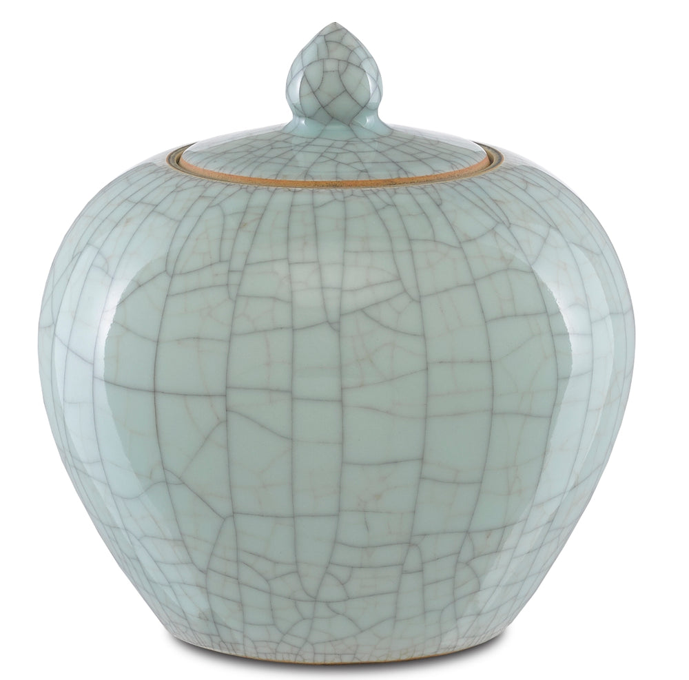 Maiping Celadon Crackle Ginger Jar - Hand-Thrown Porcelain with Unique Texture & Elegant Design