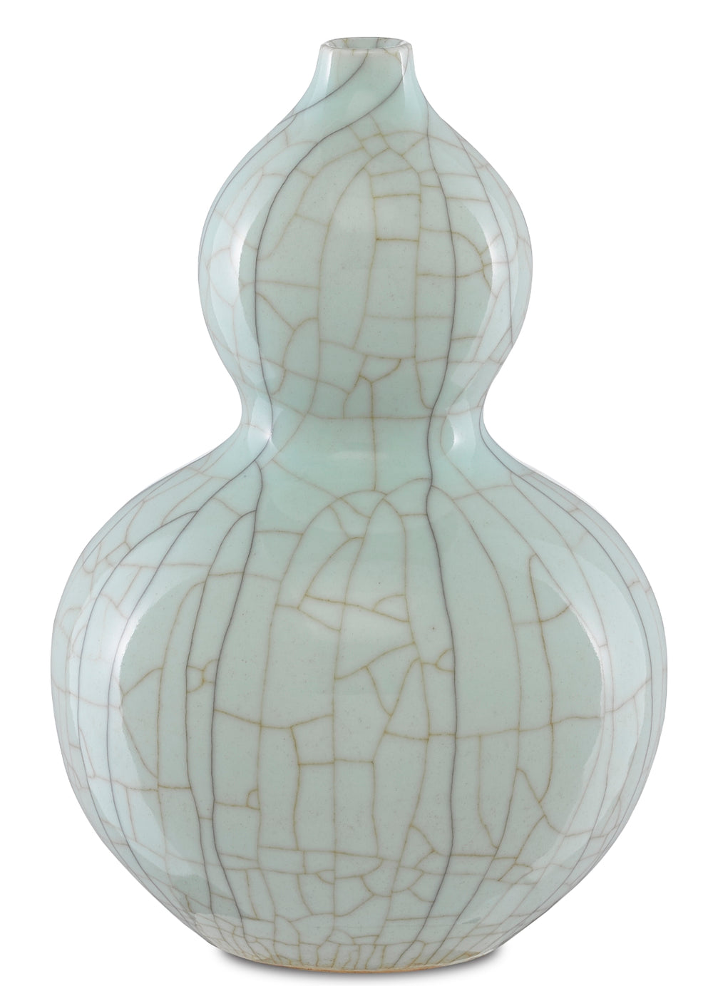 Maiping Double Gourd Vase - Hand-Thrown Celadon Crackle Porcelain with Unique Textured Design