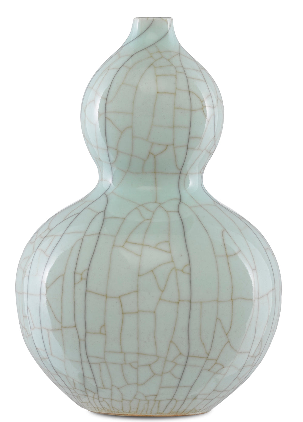 Maiping Double Gourd Vase - Hand-Thrown Celadon Crackle Porcelain with Unique Textured Design