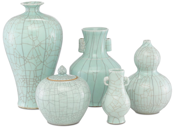 Maiping Double Gourd Vase - Hand-Thrown Celadon Crackle Porcelain with Unique Textured Design