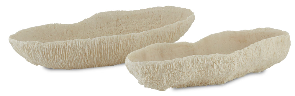 Island Coral-Inspired Tray Set of 2 – Elegant Ivory Resin Decor for Stylish Home & Outdoor Use