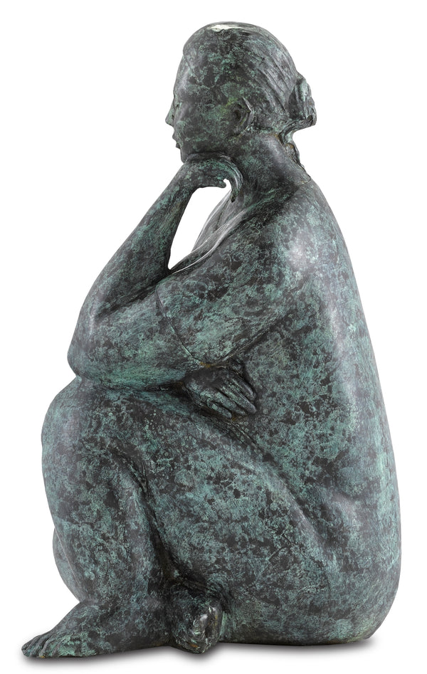 Lady Meditating Bronze Sculpture – Elegant Green/Black Patina Art for Home Décor & Serenity Spaces