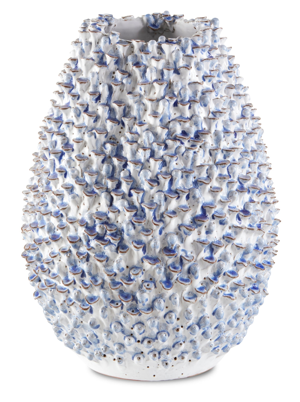 Milione Handcrafted Medium Blue Vase - Artisanal Ceramic Decor with Unique Leaf Design & Glazing