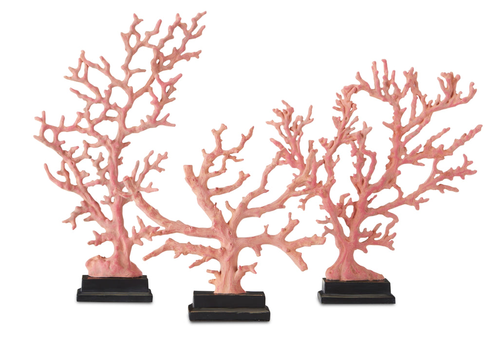 Red Coral Branches Set of 3 – Artisan-Crafted Composite Sculptures for Coastal-Inspired Decor