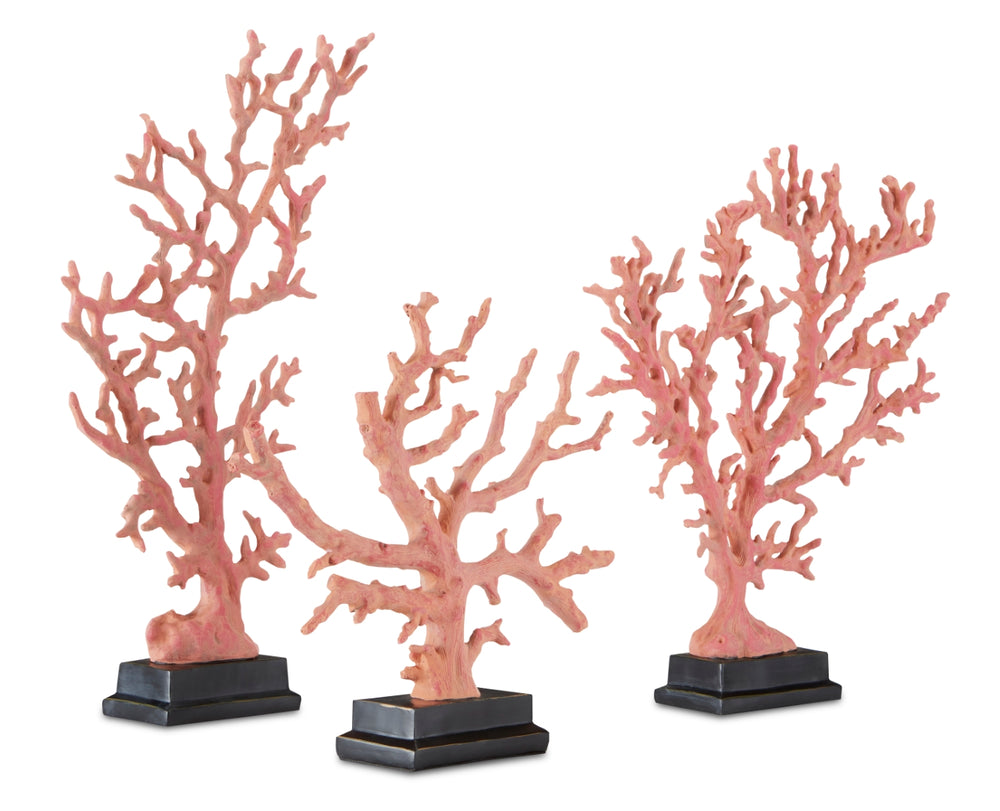 Red Coral Branches Set of 3 – Artisan-Crafted Composite Sculptures for Coastal-Inspired Decor