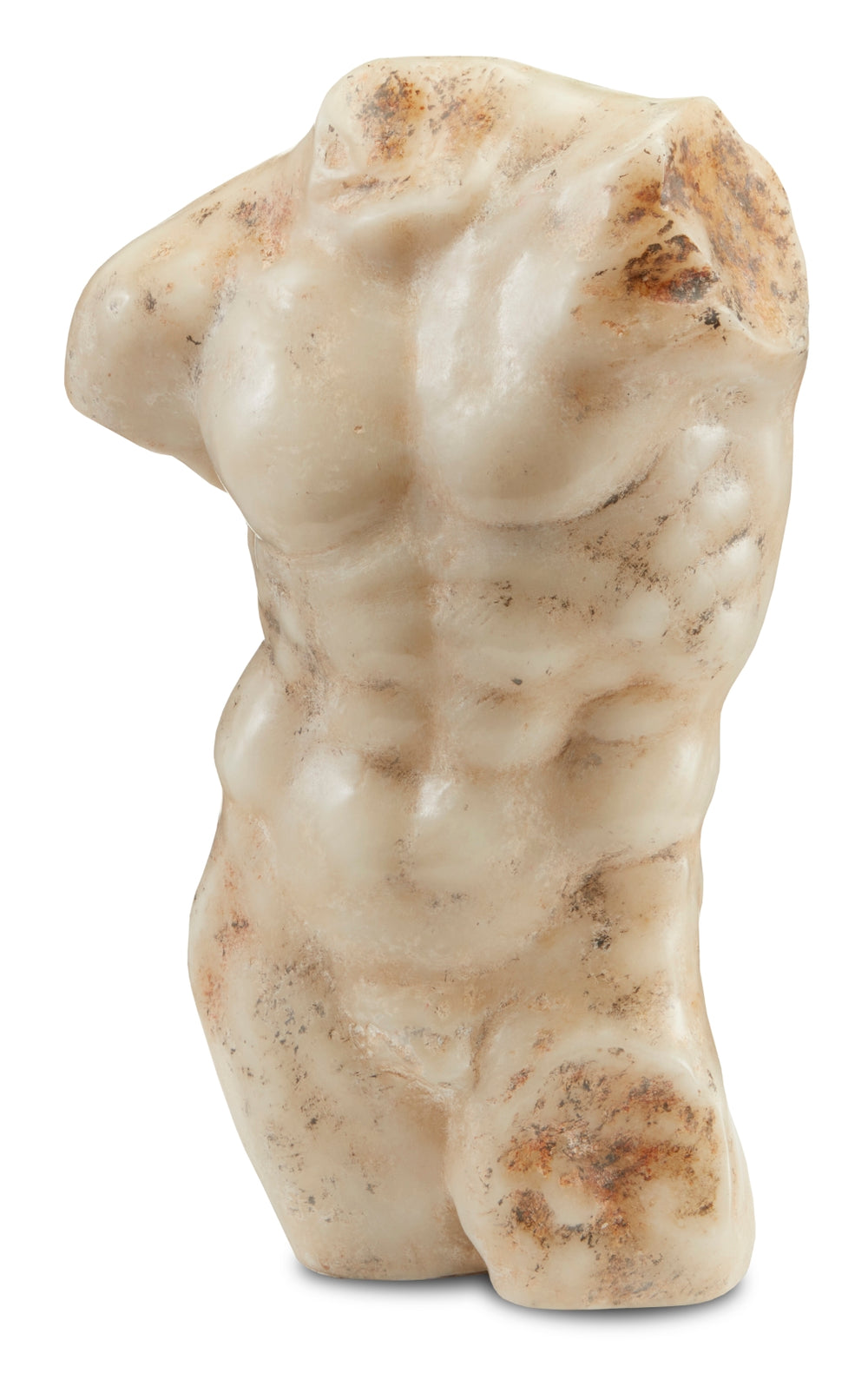 Ancient Greek Torso Sculpture - Authentic Aged Beige Finish, Hand-Painted, 15.25" Tall Decor Piece