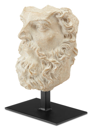 Head of Zeus Decorative Sculpture - Aged Beige Finish, Artisan-Crafted Marble Look, 9.25" Tall
