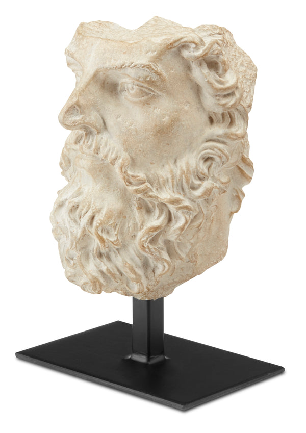 Head of Zeus Decorative Sculpture - Aged Beige Finish, Artisan-Crafted Marble Look, 9.25" Tall