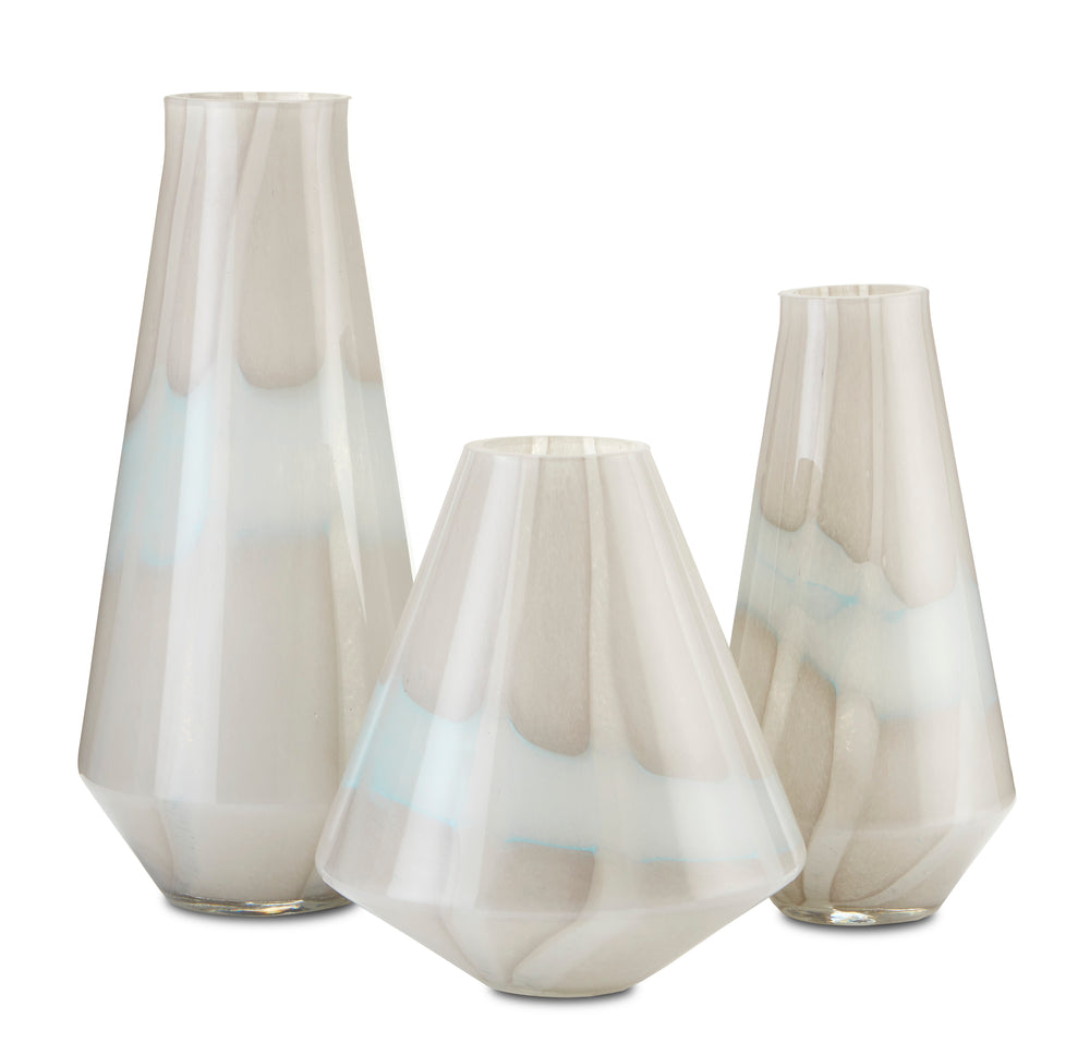 Floating Cloud Vase Set of 3 - Unique Artisan-Made Venetian Glass in Light Gray and White Elegance