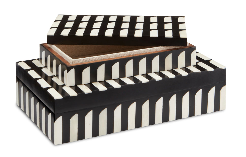 Swoop Decorative Box Set of 2 by Jamie Beckwith - Stylish Ivory and Black Design for Any Space