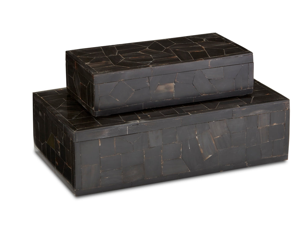 Black Bone Mosaic Box Set of 2 – Artisan-Crafted Decorative Storage with Unique Textured Designs