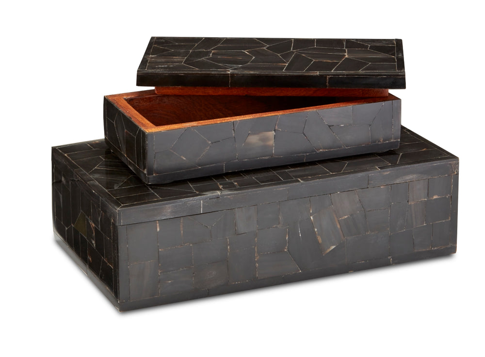 Black Bone Mosaic Box Set of 2 – Artisan-Crafted Decorative Storage with Unique Textured Designs