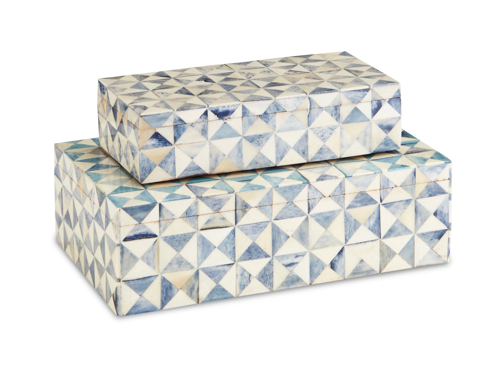 Sky Blue Decorative Box Set of 2 – Artisan Mosaic Design in Bone & Wood with Textured Appeal