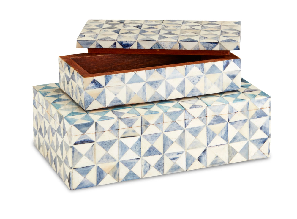 Sky Blue Decorative Box Set of 2 – Artisan Mosaic Design in Bone & Wood with Textured Appeal