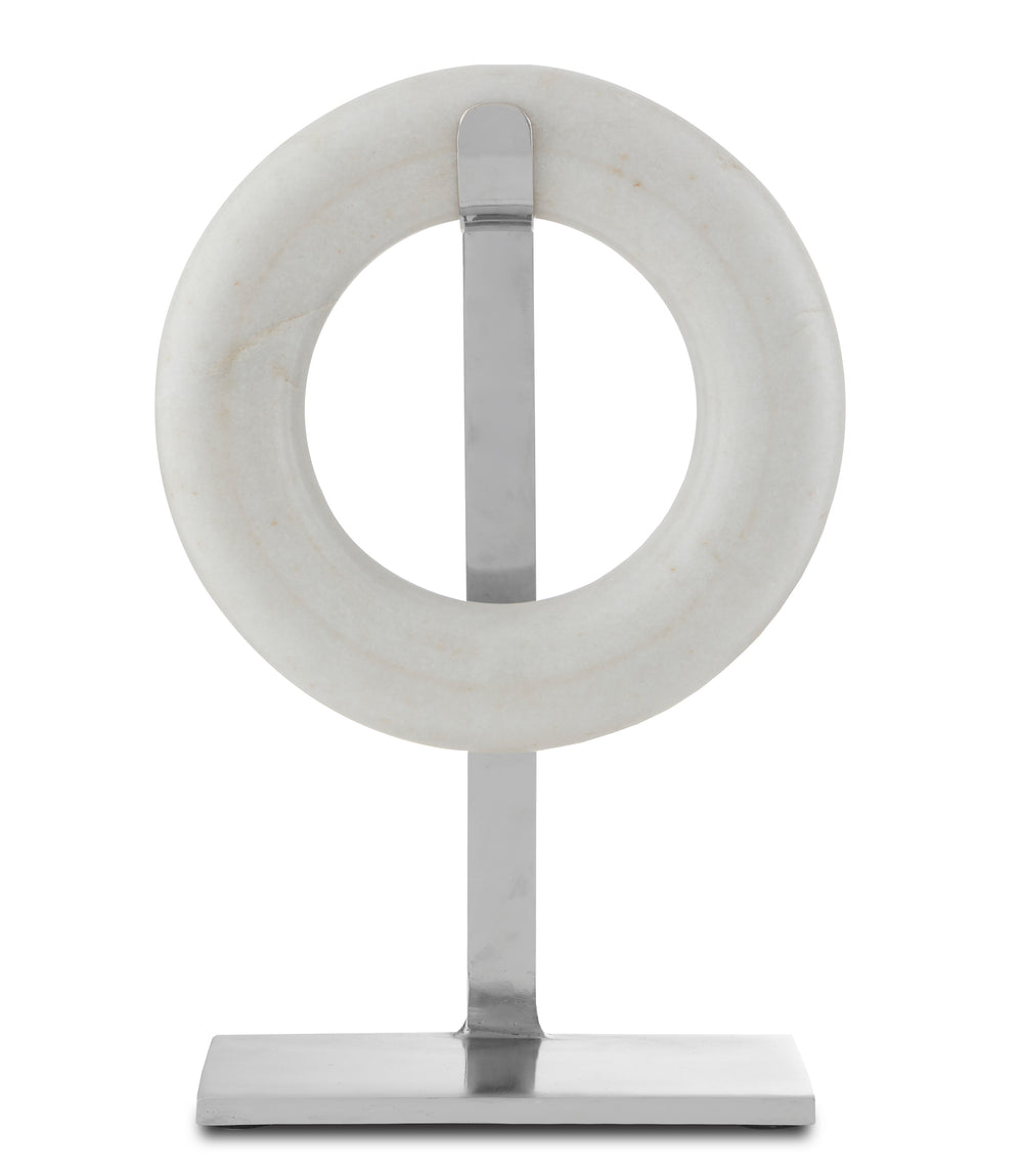 Circle of Life Medium Sculpture - Hand-Carved White Marble with Nickel Finish Stand for Elegance