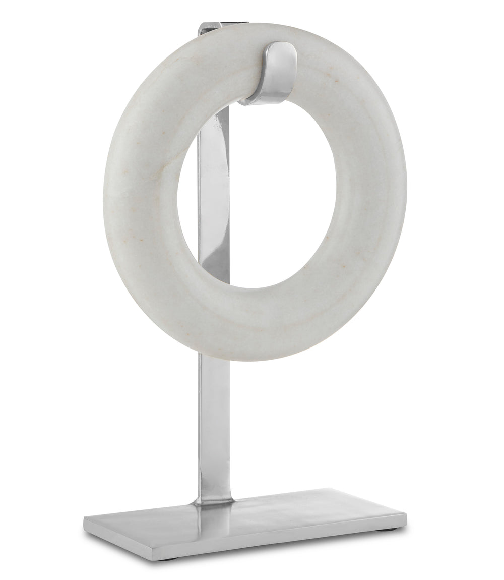 Circle of Life Medium Sculpture - Hand-Carved White Marble with Nickel Finish Stand for Elegance