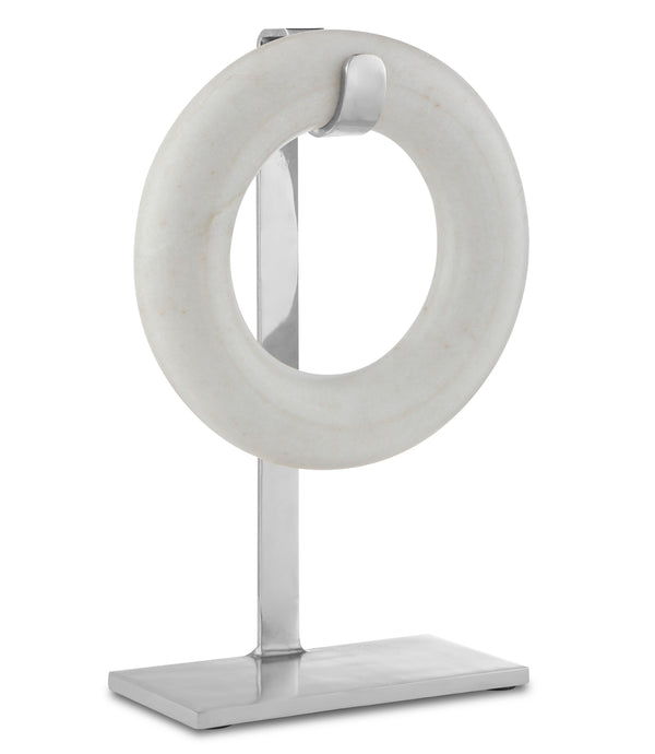 Circle of Life Medium Sculpture - Hand-Carved White Marble with Nickel Finish Stand for Elegance