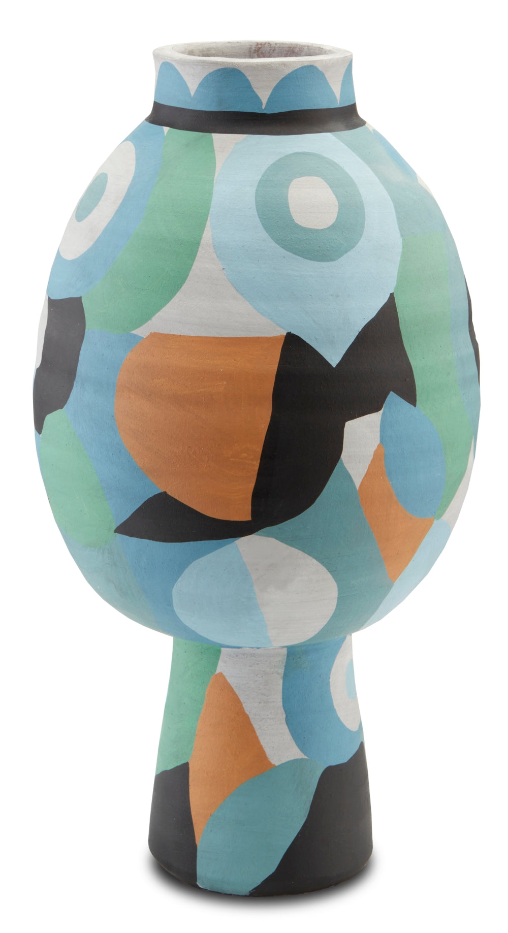 So Nouveau Large Terracotta Vase - Vibrant Art Deco Home Decor in Blue, Green, Yellow & Black