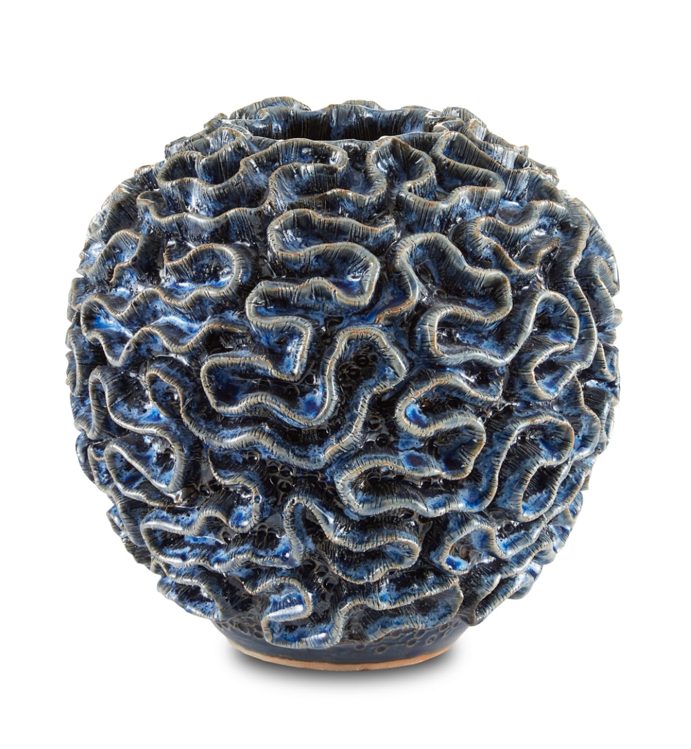 Milos Blue Vase - Hand-Thrown Black Terracotta Artistry with Deep Reactive Glaze for Home Decor