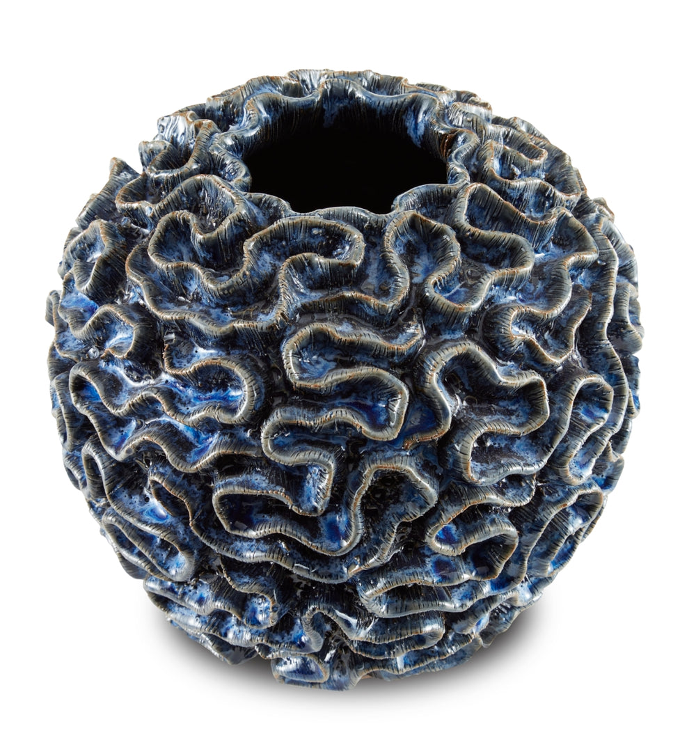 Milos Blue Vase - Hand-Thrown Black Terracotta Artistry with Deep Reactive Glaze for Home Decor