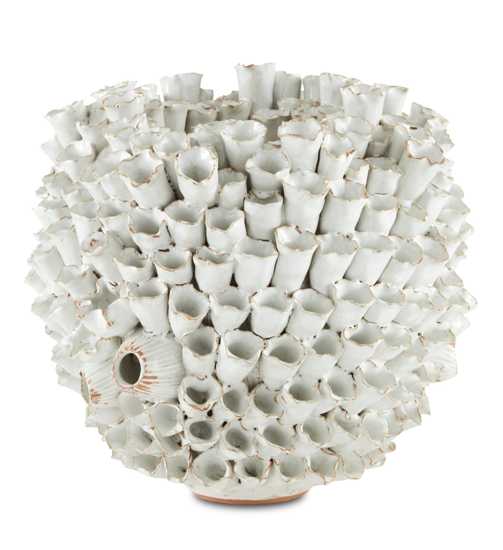 Manitapi White Vase - Handcrafted Black Terracotta with Elegant Bell-Shaped Flowers, 11" Height