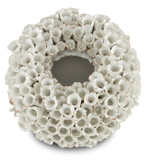 Manitapi White Vase - Handcrafted Black Terracotta with Elegant Bell-Shaped Flowers, 11" Height