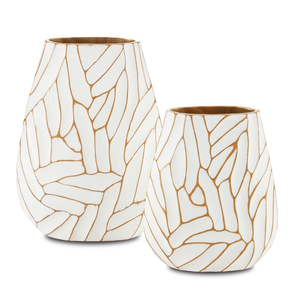 Anika Elegant Hand-Painted White and Gold Vase Set of 2 - Stunning Cast Aluminum Decor for Home