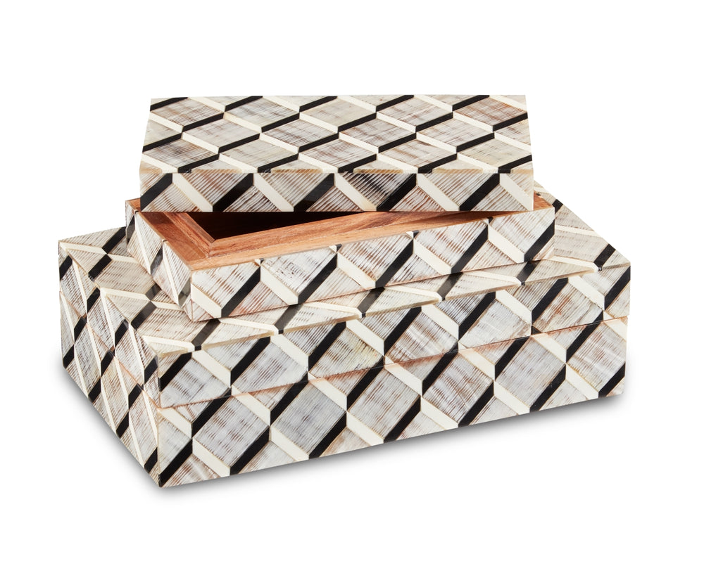 Derian Decorative Box Set of 2 – Elegant Horn & Composite Design with Striated Texture & Nesting Style