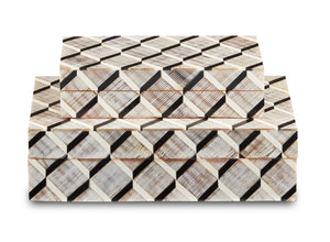 Derian Decorative Box Set of 2 – Elegant Horn & Composite Design with Striated Texture & Nesting Style