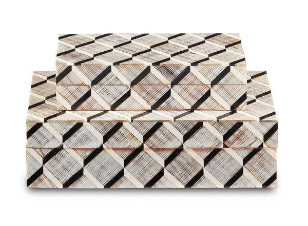 Derian Decorative Box Set of 2 – Elegant Horn & Composite Design with Striated Texture & Nesting Style