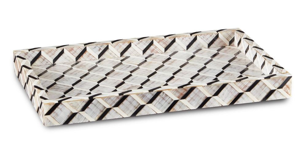 Derian Tray - Elegant Black and White Decorative Tray with Chiseled Horn Design for Unique Décor