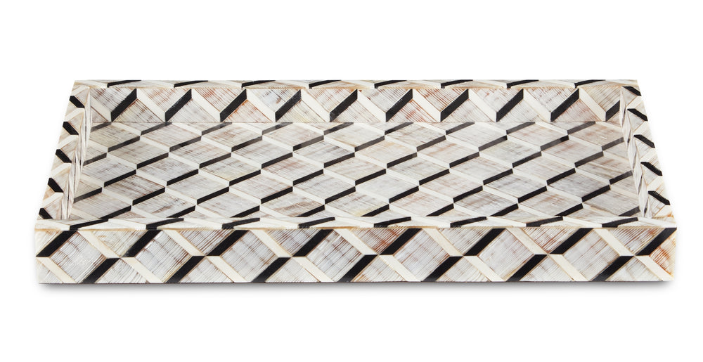 Derian Tray - Elegant Black and White Decorative Tray with Chiseled Horn Design for Unique Décor