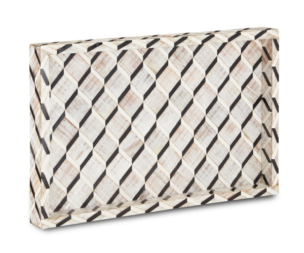 Derian Tray - Elegant Black and White Decorative Tray with Chiseled Horn Design for Unique Décor