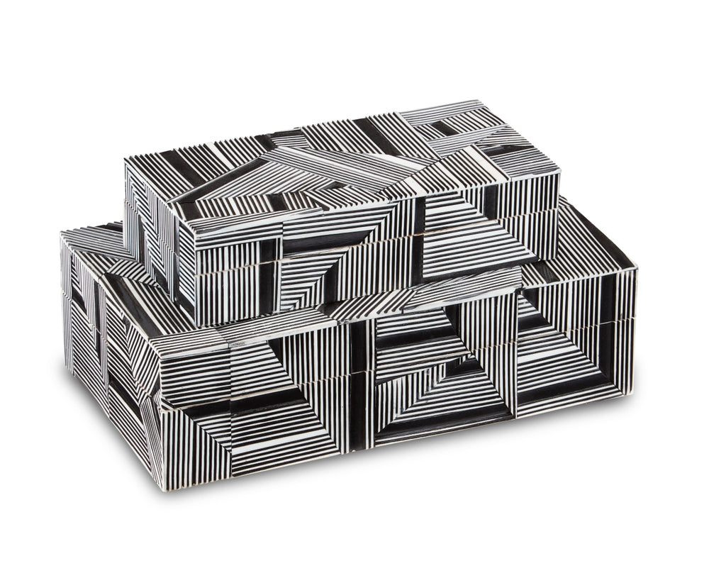 Cade Black Box Set of 2 - Stylish Solid Wood Nesting Boxes with Bold Patterns for Home Decor